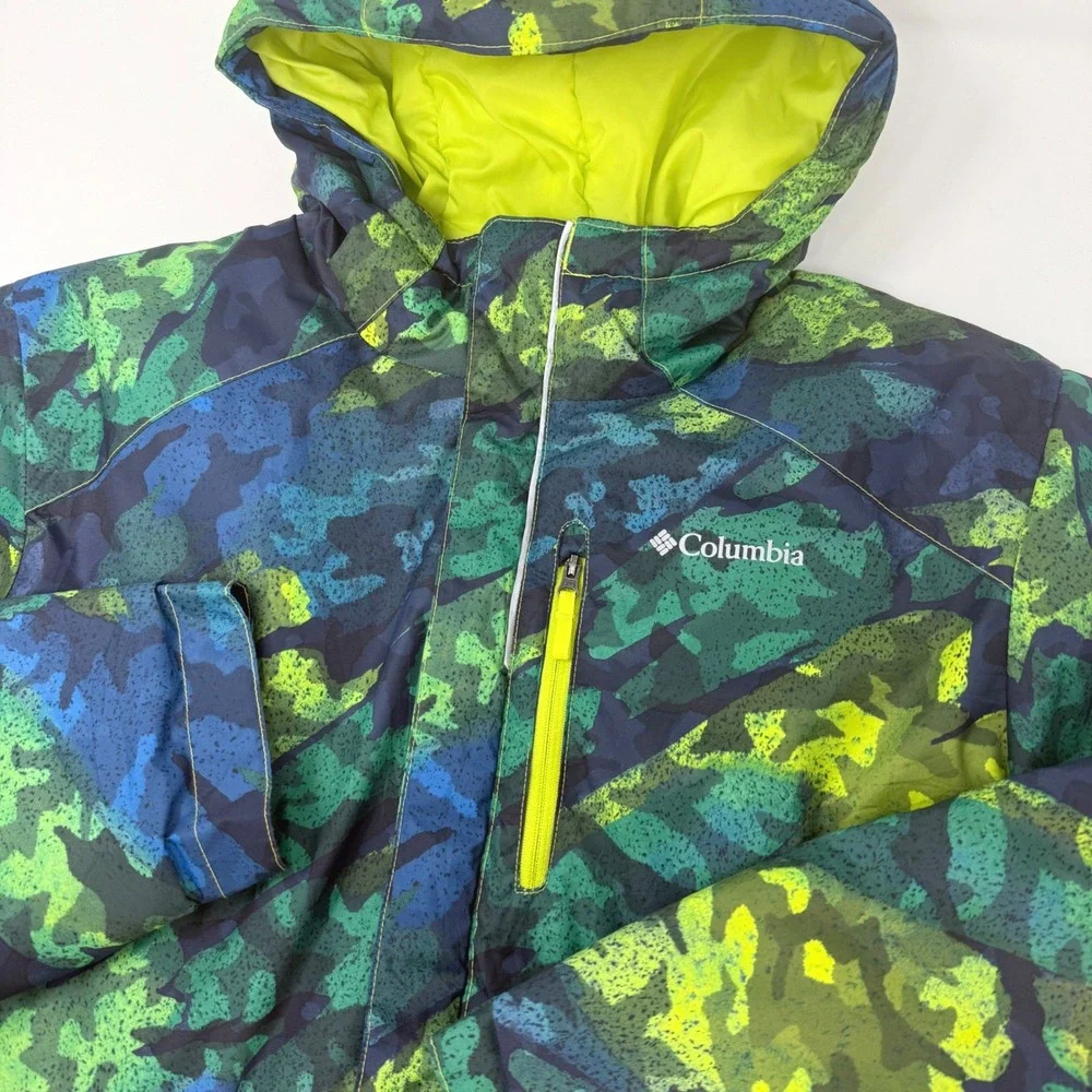 Columbia Youth XL 18-20 Camo Puffer Jacket Green Blue Hooded Insulated
